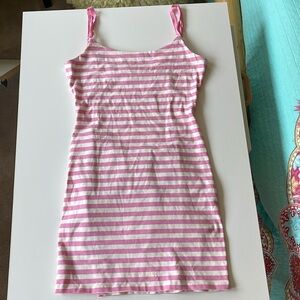 Vintage Betsey Johnson pink and white stripe dress with ruffles on back.Size M